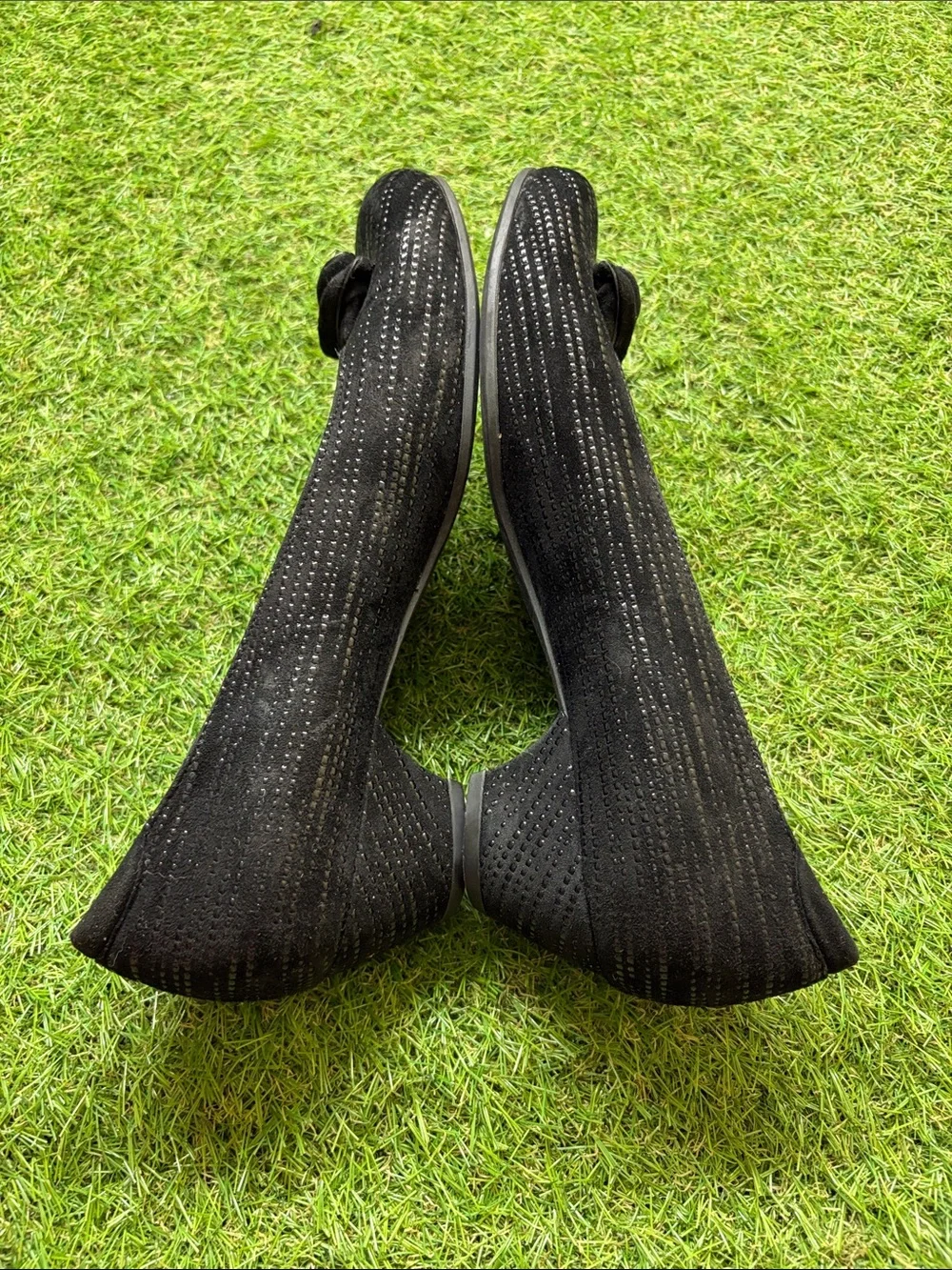 BeautiFeel Black Suede Flats with Rosette Accent